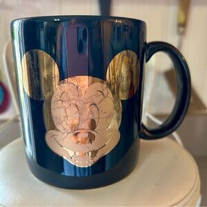 Vintage Disney Black Mug with crackle Metallic Gold Mickey Face